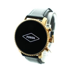 FOSSIL 腕時計 スマートウォッチ ロゴ ラウンド デジタル 充電器付き 動作確認済み 黒 ブラック ゴールド色