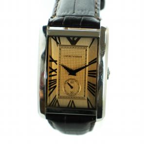 腕時計 ウォッチ クォーツ ロゴ スクエア ゴールド文字盤 レザーベルト シルバー色 AR-1605 GY18