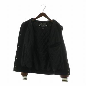 AVIREX Hi-ROLLERS スタジャン ブルゾン レザー ウール  切替 ロゴ 刺繍 カジノ ワッペン M 黒 ブラック 茶色 ブラウン