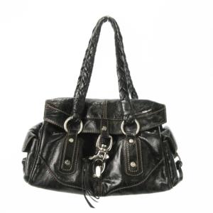 ショルダーバッグ ミニボストン ハンド オールレザー ステッチライン ビックフック 黒 ブラック /AO15