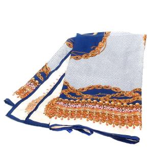 Christian Dior スカーフ 大判 総柄 絹 シルク オレンジ 紺 ネイビー