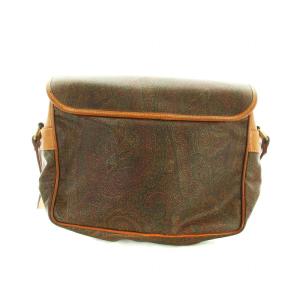ETRO ショルダーバッグ レザー PVC ペイズリー柄 総柄 ロゴ 茶 ブラウン GY18