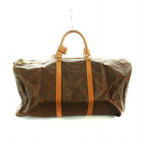 ETRO ボストンバッグ 旅行カバン ペイズリー柄 レザー PVC ロゴ 総柄 カデナ付き 茶 ブラウン GY18