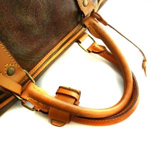 ETRO ボストンバッグ 旅行カバン ペイズリー柄 レザー PVC ロゴ 総柄 カデナ付き 茶 ブラウン GY18