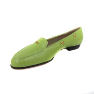 Salvatore Ferragamo パンプス フラット ラウンドトゥ レザー ガンチー 6.5 23.5?p 黄緑
