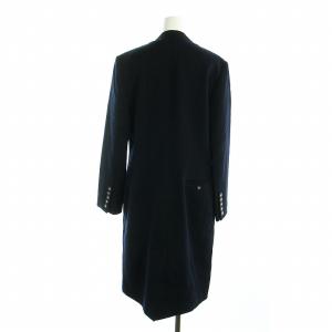 GIVENCHY ヴィンテージ ウールコート ロング ノーカラー ロゴボタン 長袖 40 L 紺 ネイビー GY18