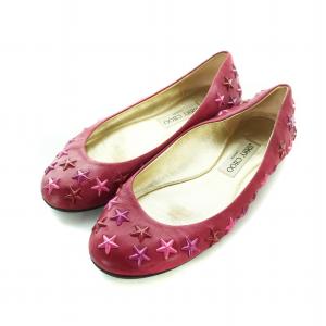 フラット シューズ バレエ パンプス レザー ロゴ スタッズ 星 スター 37.5 24.5cm ピンク GY27