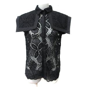 シャツ ブラウス ノースリーブ セーラーカラー 刺繍 レース F 黒 ブラック /YI GY18