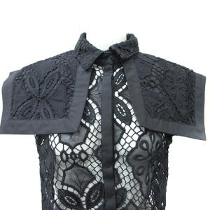 Adonisis シャツ ブラウス ノースリーブ セーラーカラー 刺繍 レース F 黒 ブラック /YI GY18