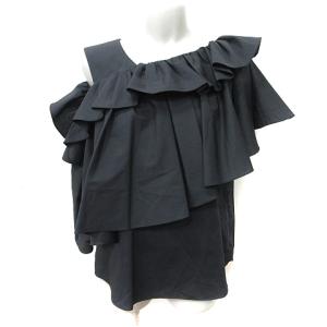 シャツ ブラウス プルオーバー ノースリーブ 半袖 変形デザイン フリル F 黒 ブラック /YI GY18