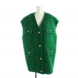 ロングベスト ウール 総柄 金ボタン 総裏地 F 緑 グリーン GY18 /MQ