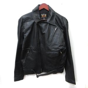 ライダースジャケット ダブル 総裏地 レザー 牛革 カウハイド ベルト付き 黒 ブラック /YI GY18