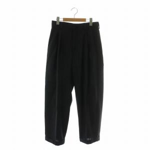 パンツ スラックス ウール ワイド ストライプ柄 ジップフライ 46 S 黒 ブラック