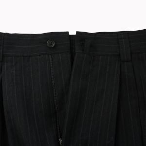 GIANNI VERSACE パンツ スラックス ウール ワイド ストライプ柄 ジップフライ 46 S 黒 ブラック