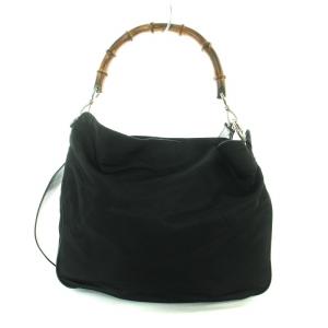 GUCCI バンブー ショルダー バッグ ハンド 2WAY ナイロン レザー ロゴ 黒 ブラック 001 1998 1577 GY18