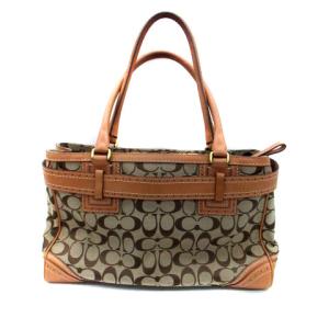 COACH ハンドバッグ ショルダーバッグ シグネチャー柄 キャンバス レザー 茶色 ブラウン ベージュ 10508