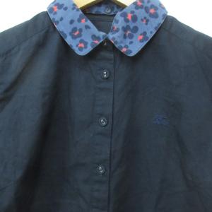 BURBERRY BLUE LABEL シャツ ブラウス 長袖 ロゴ刺? 総柄 36 S 紺 ネイビー /FF1 GY11