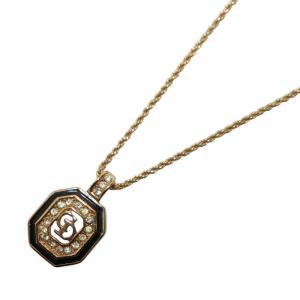 ネックレス ペンダント CDロゴ 八角形 オクタゴン ラインストーン ゴールドカラー 黒 ブラック /KW