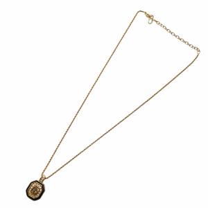 Christian Dior ネックレス ペンダント CDロゴ 八角形 オクタゴン ラインストーン ゴールドカラー 黒 ブラック /KW