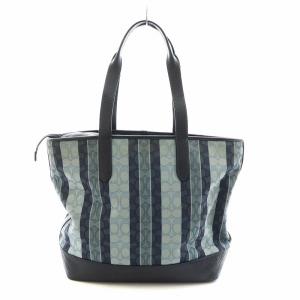 トートバッグ シグネチャー ストライプ柄 ジャガード レザー ロゴ 紺 ネイビー C8191 GY18