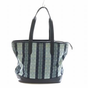 COACH トートバッグ シグネチャー ストライプ柄 ジャガード レザー ロゴ 紺 ネイビー C8191 GY18