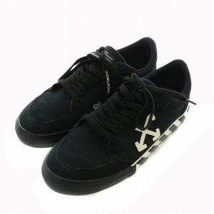 Off-White LOW VULCANIZED スニーカー キャンバス ローカット ロゴ 42 27cm 黒 ブラック 白 ホワイト