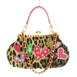 ハンドバッグ 2wayハンドル チェーン がま口 キャンバス レザー ハート アニマル ヒョウ柄 豹柄