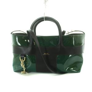 PINA-SM.SH ハンドバッグ ショルダー 2WAY レザー エナメル ロゴチャーム付き 緑 グリーン