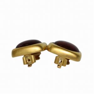 GIVENCHY ヴィンテージ イヤリング カラーストーン 赤石 4G ロゴ スクエア バネクリップ式  ゴールドカラー