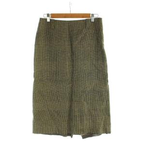 タイトスカート ミドル チェック柄 ロゴ スリット サイドジップ 00 XS 茶 ブラウン GY18 /MQ