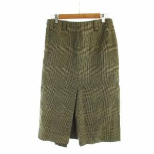 MADISONBLUE タイトスカート ミドル チェック柄 ロゴ スリット サイドジップ 00 XS 茶 ブラウン GY18 /MQ