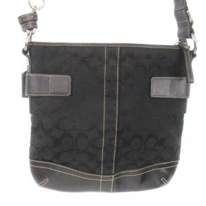 COACH ショルダーバッグ キャンバス生地 レザー ベルト ロゴチャーム シグネチャー 黒 ブラック F03574
