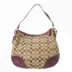 COACH ハンドバッグ ショルダーバッグ 2way キャンバス シグネチャー ロゴチャーム 紫 パープル