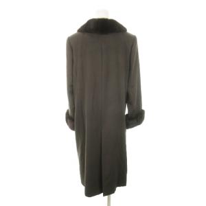 Leilian ロングコート ステンカラー カシミヤ ミンク ファー 毛皮 大きいサイズ 13+ 茶 ブラウン