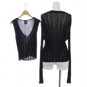 CHANEL 02P 02SS アンサンブル ニット ココマークボタン シアー カーディガン