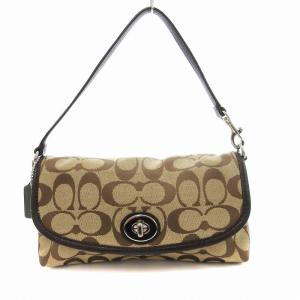 ハンドバッグ ミニバッグ シグネチャー ワンハンドル キャンバス レザー 茶