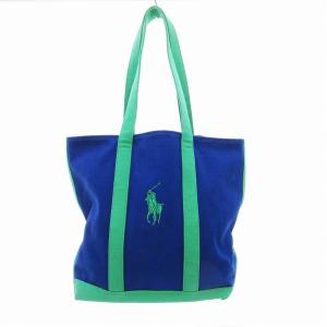 トートバッグ ハンドバッグ 肩掛け キャンバス ロゴ刺繍 青 緑色 /JS GY18