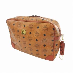 MCM セカンドバッグ クラッチ ロゴ 総柄 キーホルダー レザー 茶 ブラウン
