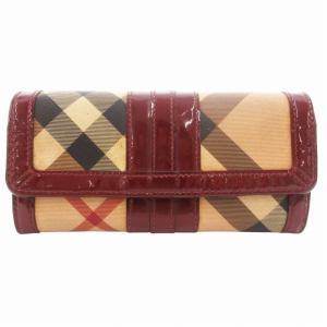 二つ折り長財布 ノバチェック ベージュ ボルドー