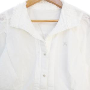 BURBERRY BLUE LABEL シャツ ブラウス 長袖 オープンカラー ロゴ刺? フリル 36 S 白 ホワイト