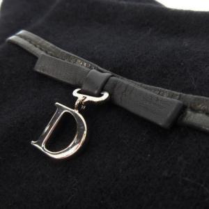 Christian Dior 手袋 カシミヤ レザーリボン チャーム Dロゴ 黒 ブラック /CK22 GY18