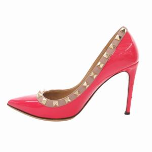 VALENTINO GARAVANI パンプス ハイヒール ポインテッドトゥ ロックスタッズ エナメル 35.5 22.5cm ピンク
