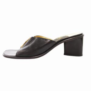 FENDI サンダル ミュール チャンキーソール ロゴ金具 レザー 37.5 24cm 黒 ブラック /GV GY27