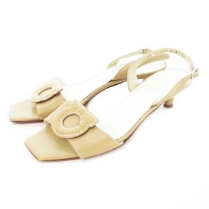 サンダル ストラップ ローヒール スクエアトゥ ガンチーニ レザー 6.5 23.5cm ベージュ /AO8