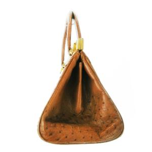 HAMANO ハンドバッグ オーストリッチ 本革 レザー フルオープン ゴールド金具 茶 ブラウン /CK12 GY18