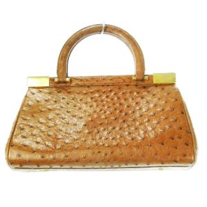 HAMANO ハンドバッグ オーストリッチ 本革 レザー フルオープン ゴールド金具 茶 ブラウン /CK12 GY18