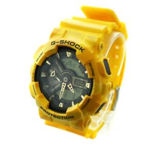 CASIO G-SHOCK 腕時計 ウォッチ クォーツ アナログ デジタル ロゴ 黒文字盤 迷彩柄 黄 イエロー GA-110CM GY18