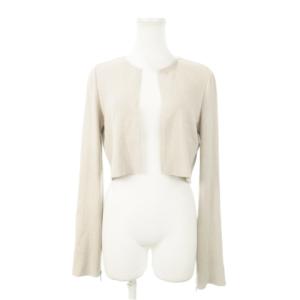 ニットカーディガン トッパー ノーカラー ショート丈 38 グレージュ