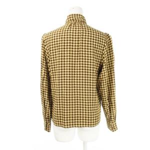 BURBERRY LONDON ボウタイブラウス シャツ 長袖 シルク 絹 比翼仕立て リボン 薄手 とろみ感  チェック 千鳥格子 38 M 茶 ブラウン