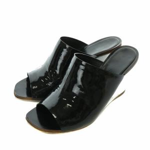 サンダル ミュール エナメル レザー オープントゥ ウェッジソール バイカラー 34.5 21.5cm